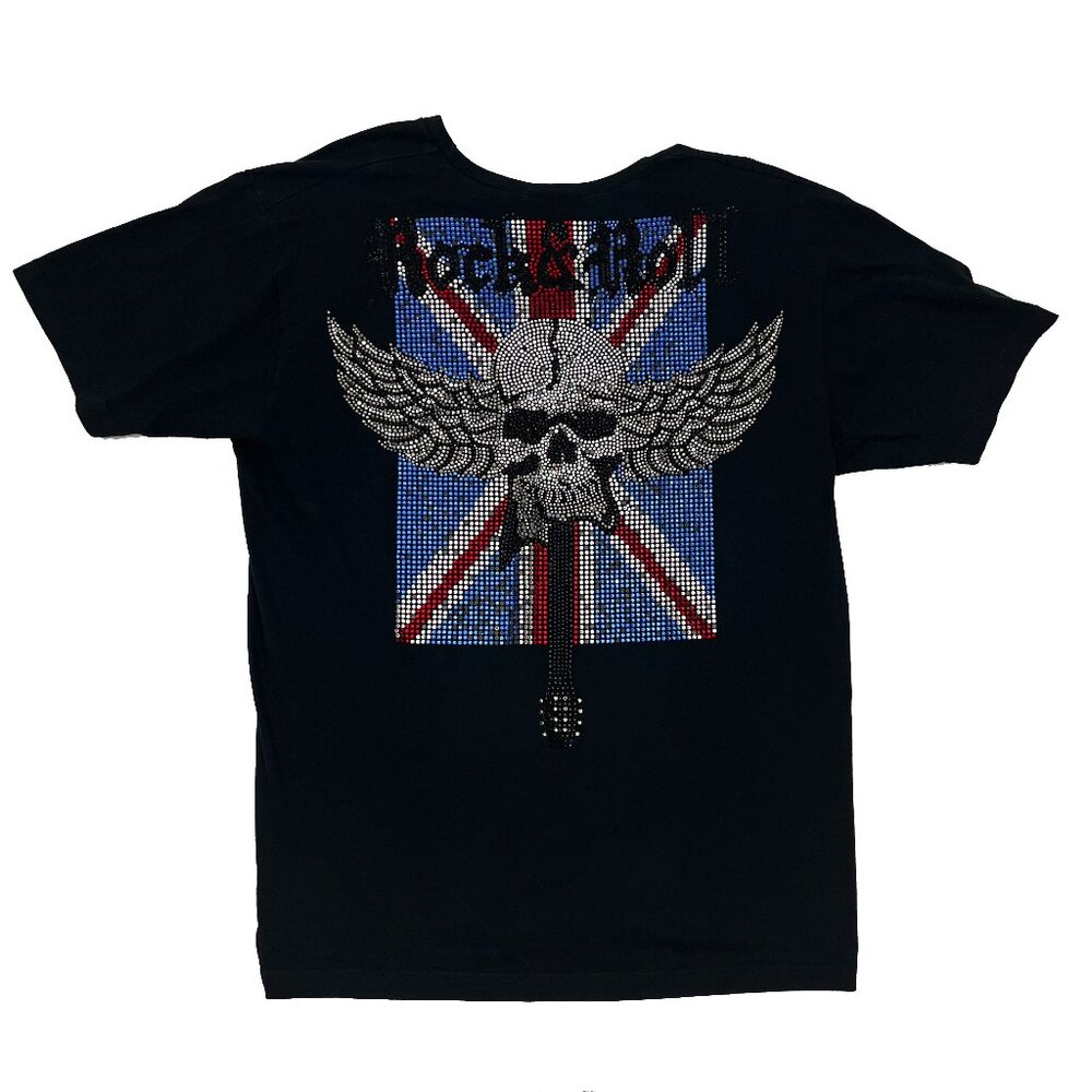 Rawyalty Rock n Roll Rhinestone Stud Bling Mens T-Shirt XL X-Large
